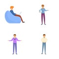 Coworking icons set cartoon vector. Workspace for self employed people