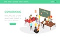 Coworking Landing Page Template, Business People Working Together in Friendly Open Workspace, Freelance, Teamwork