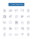 Coworking line icons signs set. Design collection of Sharing, Networking, Office, Collaboration, Community, Rugged, Hot