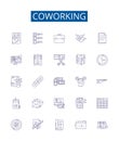 Coworking line icons signs set. Design collection of Sharing, Networking, Office, Collaboration, Community, Rugged, Hot