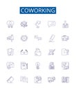 Coworking line icons signs set. Design collection of Sharing, Networking, Office, Collaboration, Community, Rugged, Hot