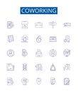 Coworking line icons signs set. Design collection of Sharing, Networking, Office, Collaboration, Community, Rugged, Hot