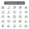 Coworking line icons, signs, vector set, outline illustration concept