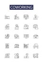Coworking line vector icons and signs. Offices, Shared, Community, Network, Coworkers, Rental, Hotdesking, Freelancers