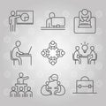 Coworking office business workspace presentation laptop meeting, line icons design Royalty Free Stock Photo