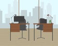 Coworking. Office interior modern. Center creative workplace environment. Empty workspace flat. Vector illustration Royalty Free Stock Photo
