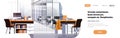 Coworking office interior modern center creative workplace environment horizontal banner copy space empty workspace flat