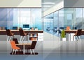 Coworking office interior modern center creative workplace environment horizontal empty workspace flat Royalty Free Stock Photo