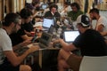 Coworking programmers team at work