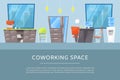 Coworking space for business, freelance and outsource working service vector illustration. Web template with co-working