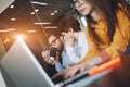 Coworking team brainstorming in modern office. Working atmosphere in meeting room. Young creative managers team working with new s Royalty Free Stock Photo