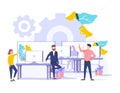 Coworking vector illustration. Stylized banner with people sharing office. Self directed, collaborative, flexible