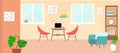 Coworking workspace in beige colors. Flat style. Vector illustration