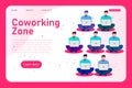 Coworking zone with creative workers with laptops. landing page template, banner concept Royalty Free Stock Photo
