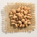 Cowpea legume. Close up of grains over burlap. Royalty Free Stock Photo