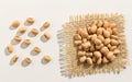 Cowpea legume. Close up of grains spreaded over white table.