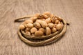 Cowpea legume. Paper rope around grain. Selective focus.