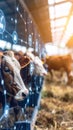 Cows in barn with digital technology interface concept of smart farming Royalty Free Stock Photo