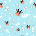 Cows and bottles of milk seamless background Royalty Free Stock Photo