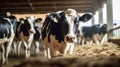 Cows at cowshed eating hay or fodder on dairy farm. Generative Ai Royalty Free Stock Photo