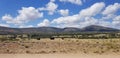 Cows dirt clouds and mountains