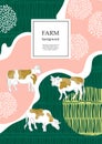 Cows are drawn in one line. Sample brochure. Agricultural background. Royalty Free Stock Photo