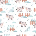 Cows in the green dairy farm vector illustration background pattern Royalty Free Stock Photo