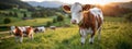 Cows graze in the meadow. Selective focus.