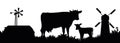 Cows graze in pasture. Picture silhouette. Farm pets. Domestic farm animals for milk and dairy products. Isolated on