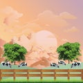 Cows grazing in field at dawn Royalty Free Stock Photo