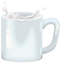 Cows milk splashing in white mug