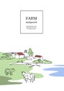 Cows and village houses. Agricultural brochure layout design.
