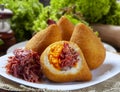 Coxinha with beef jerky and cheddar cheese Royalty Free Stock Photo