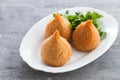 Coxinha de frango, typical brazilian chicken croquette on white dish Royalty Free Stock Photo