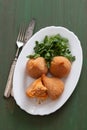 Coxinha de frango, typical brazilian chicken croquette on white dish Royalty Free Stock Photo