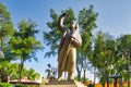 Coyoacan, Mexico City, Mexico-20 April, 2019: Miguel Hidalgo Statue in front of Parish of San Juan Bautista on Hidalgo square in Royalty Free Stock Photo
