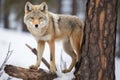 a coyote marking its territory on a tree