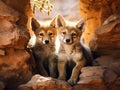 Coyote pups rocks curious pup Royalty Free Stock Photo