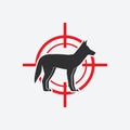 Coyote silhouette. Animal pest icon red target