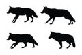 Coyote silhouette vector collection on a white background. Wild coyotes standing silhouette set design. Coyote standing and