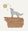 coyote stands on a rock and howls at the moon. retro vector Royalty Free Stock Photo