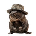 Coypu rat wearing hat posing on white background Royalty Free Stock Photo