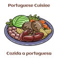 Cozido a portuguesa - traditional portuguese dish with pork, beef, chicken, potatoes, beans, carrots and cabbage