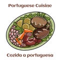 Cozido a portuguesa - traditional portuguese dish with pork, beef, chicken, potatoes, beans, carrots and cabbage