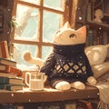 Cozily Adorable Cat Wrapped in Cable-Knit Sweater