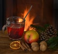 Coziness by the fireplace in winter Royalty Free Stock Photo