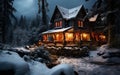 the Coziness of a Snowy Wilderness Rustic Cabin.