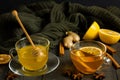 coziness warm spices cinnamon honey lemon ginger tea winter mulled wine Royalty Free Stock Photo