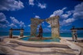 COZUMEL, MEXICO - MARCH 23, 2017: A seaside monument to Gonzalo Guerrero along the malecon in the port of Cozumel