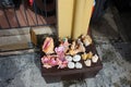 Ceramic products on the tray street vendor - Mexico